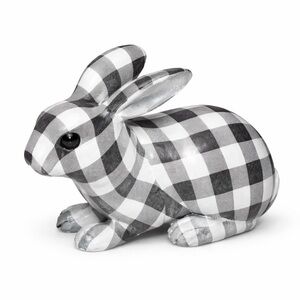 Buffalo Check Bunny Decor Black White Easter Rabbit Farmhouse Plastic Figurine